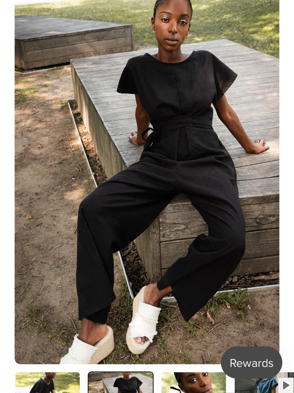 Women's Black Belted Cap-Sleeve Jumpsuit large